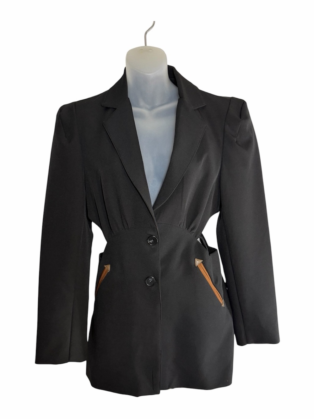 Beulah Style Black Blazer Dress M Cut Out Back Puff Shoulder